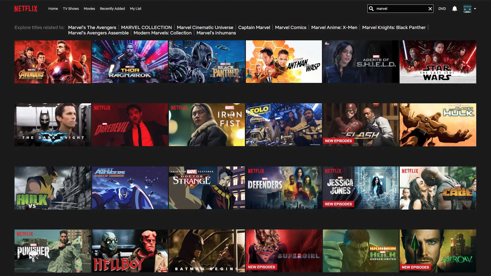 Marvel Netflix Search Results