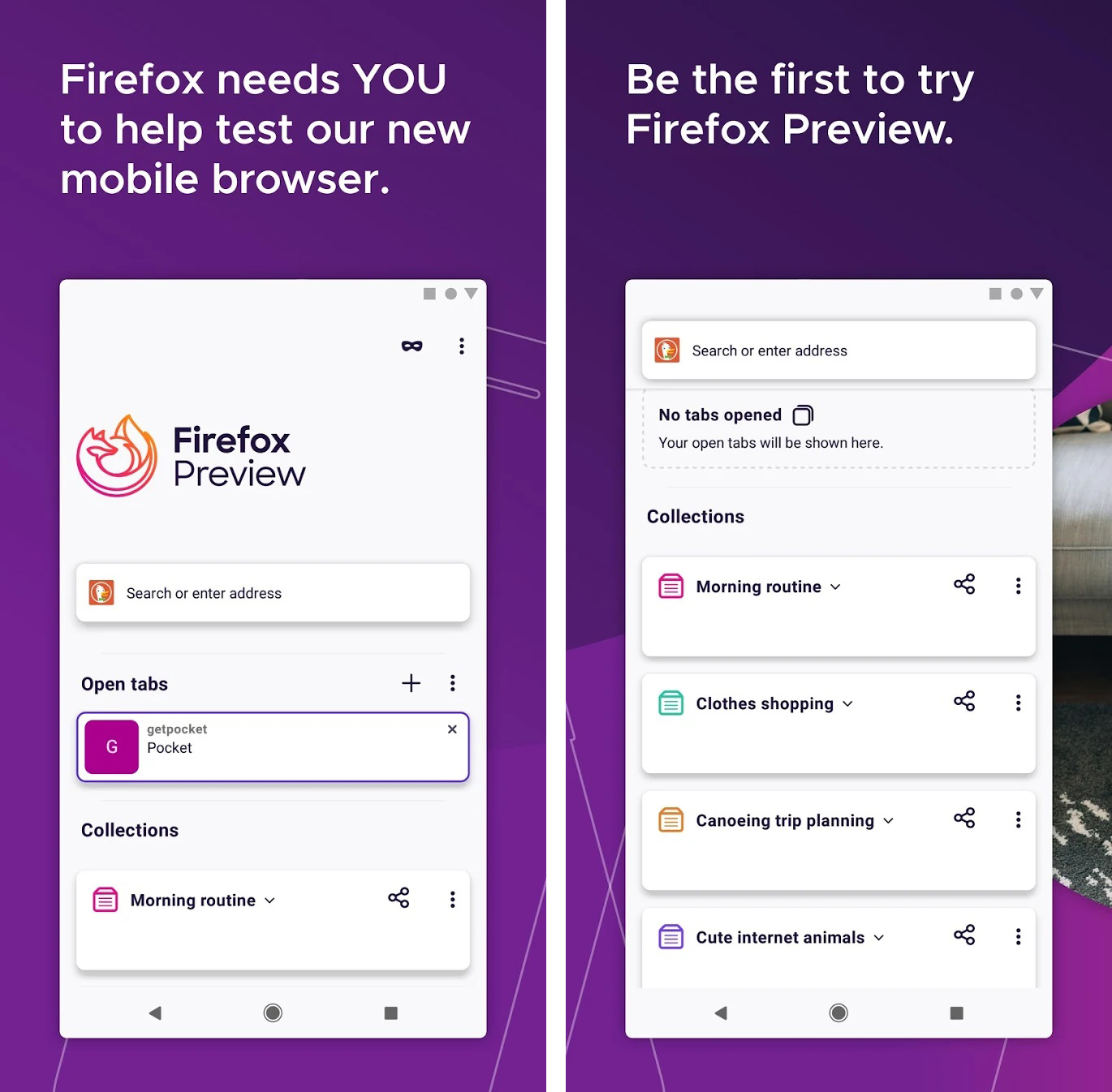 The Mozilla Firefox Preview app listing on the Google Play Store. 