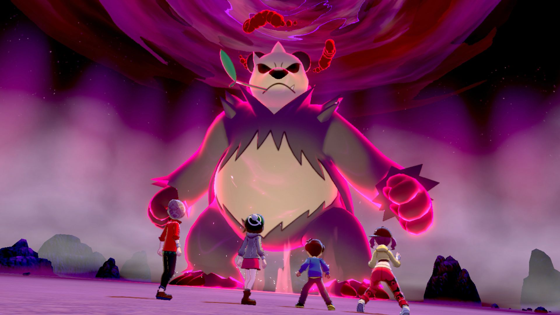 Pokemon Sword and Pokemon Shield screenshot max raid battle against Pangoro