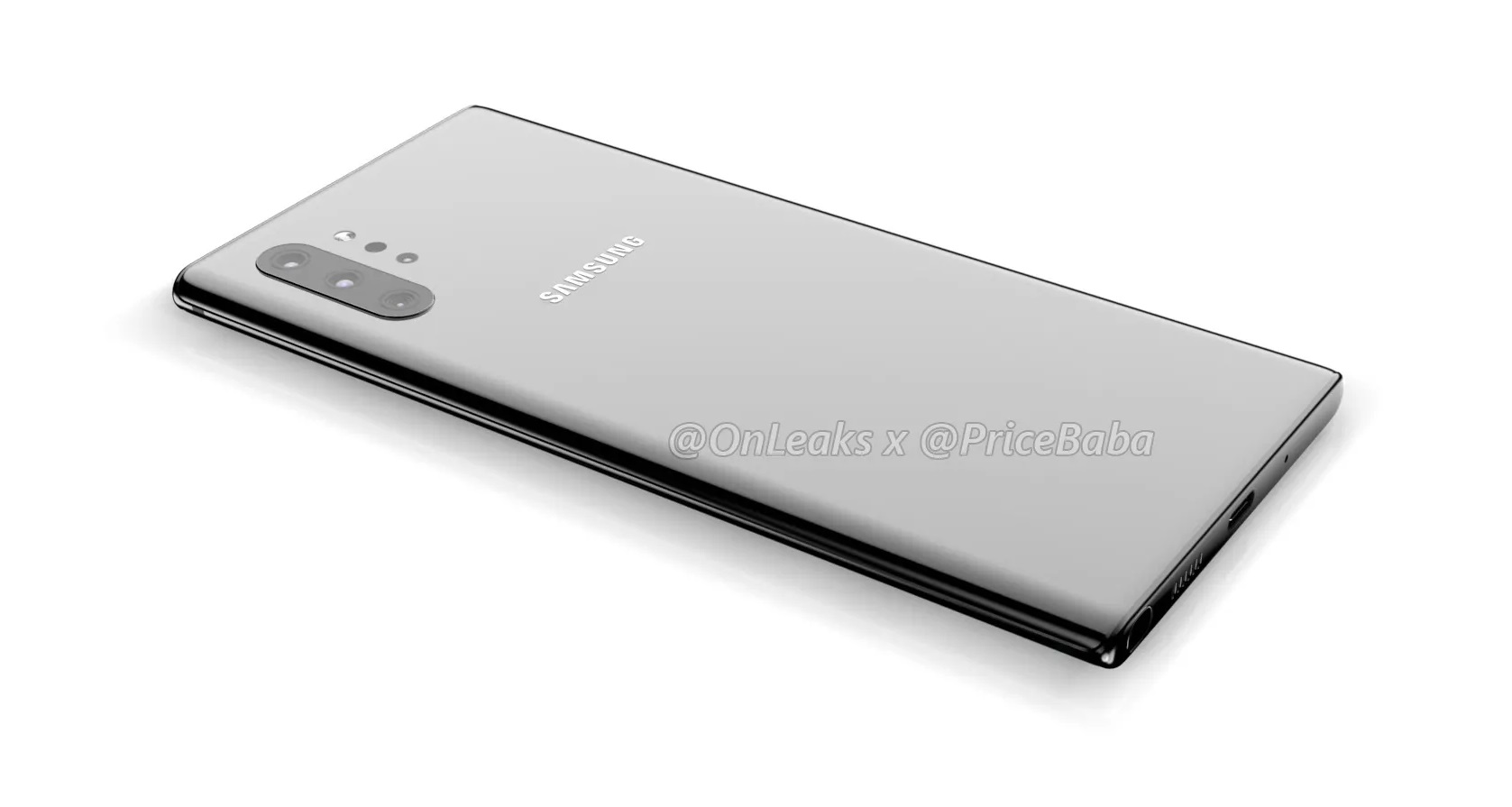 A Samsung Galaxy Note 10 Pro render with the device pointed face-down.