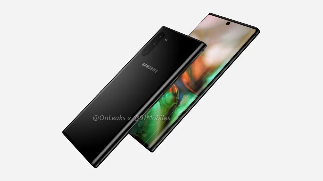 A render apparently showing the Samsung Galaxy Note 10.