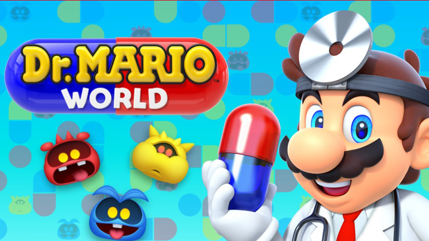 Promotional imagery for the game Dr. Mario World.