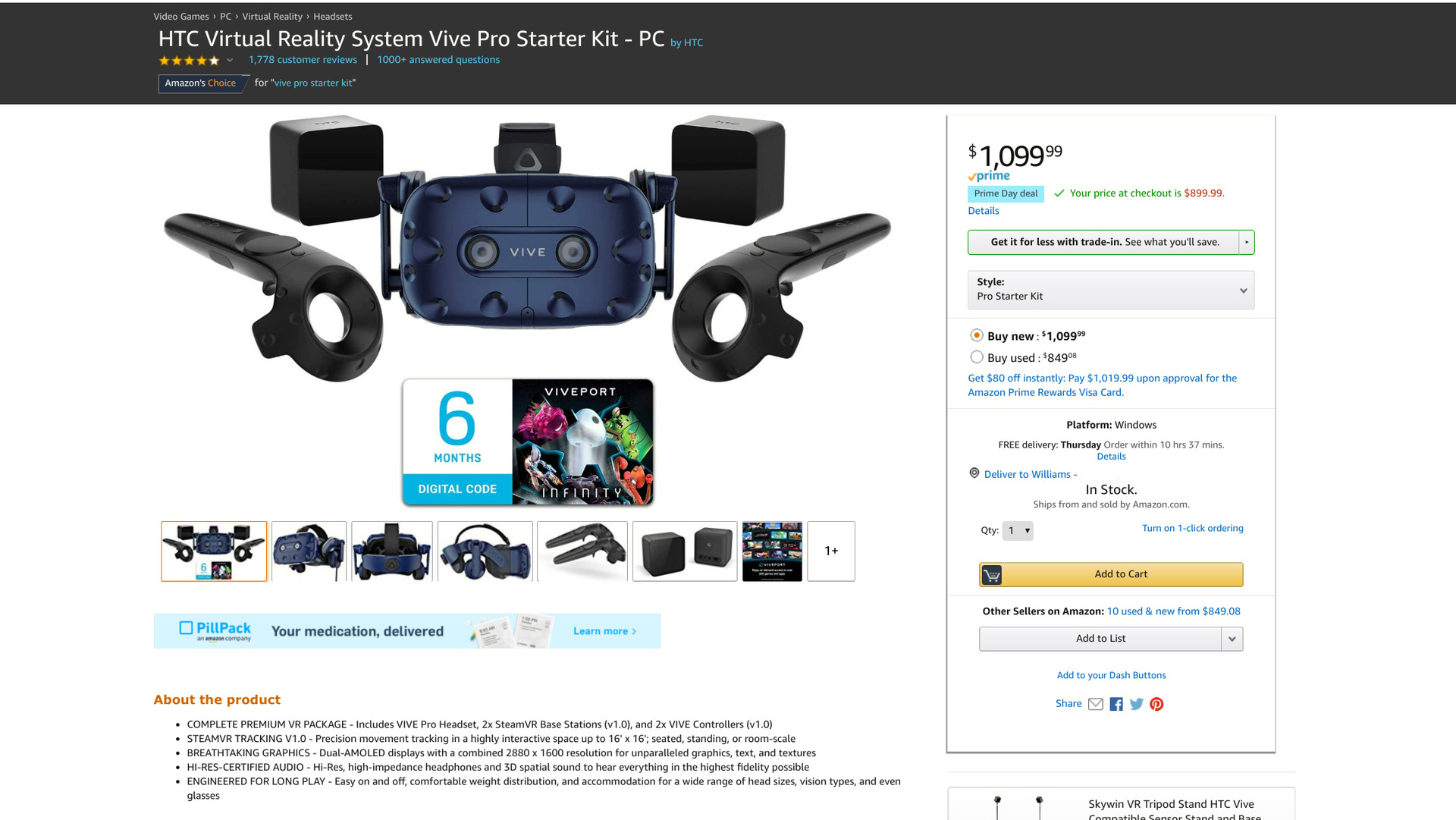 Amazon Prime Day deal on the HTC Vive Pro Starter Kit