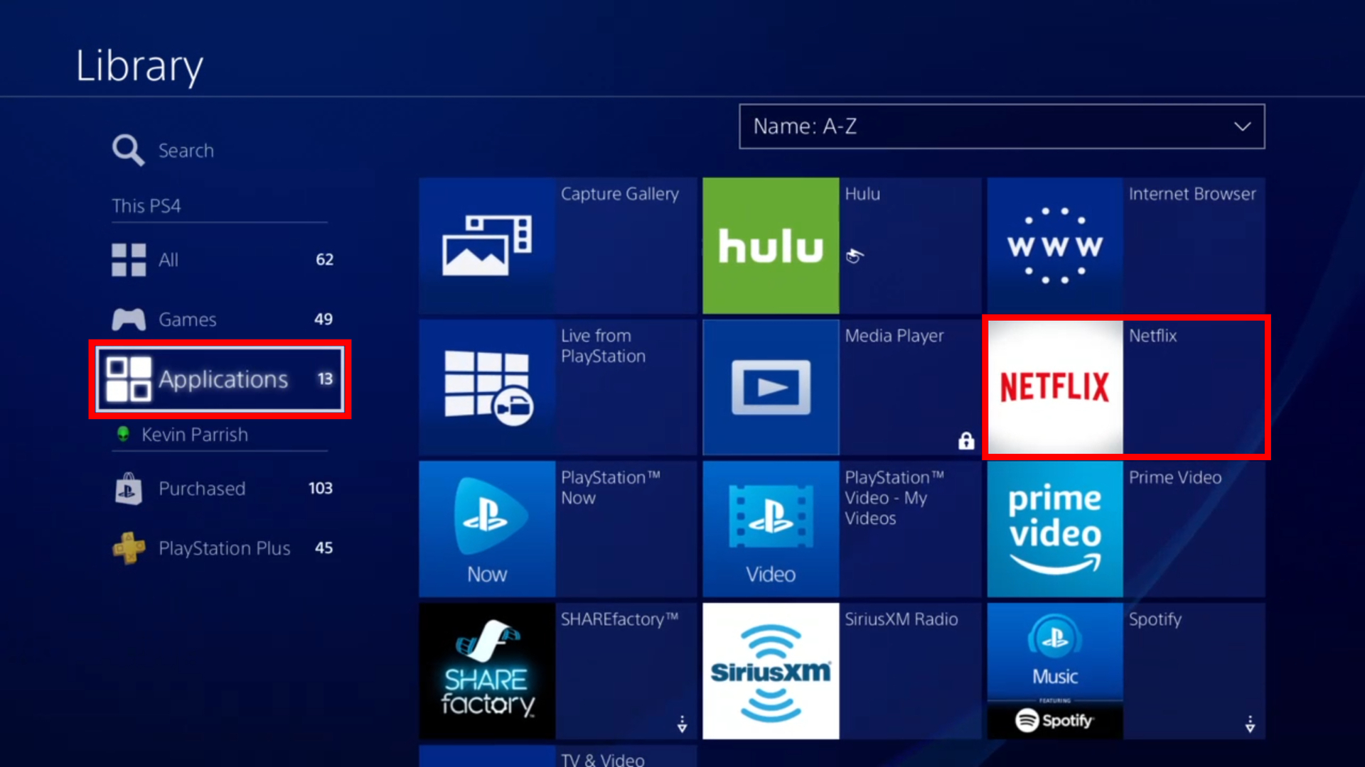 PlayStation 4 Netflix in Library