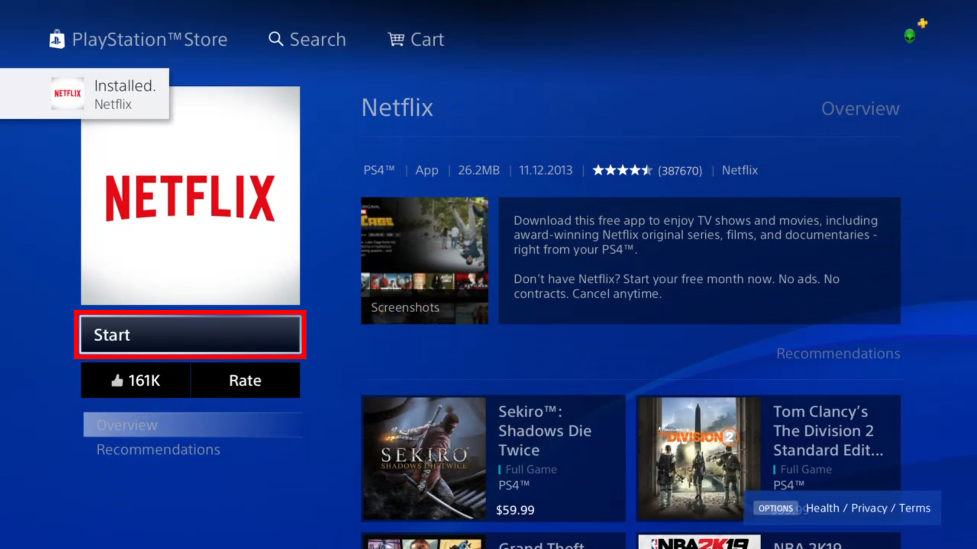 PlayStation 4 Start Netflix