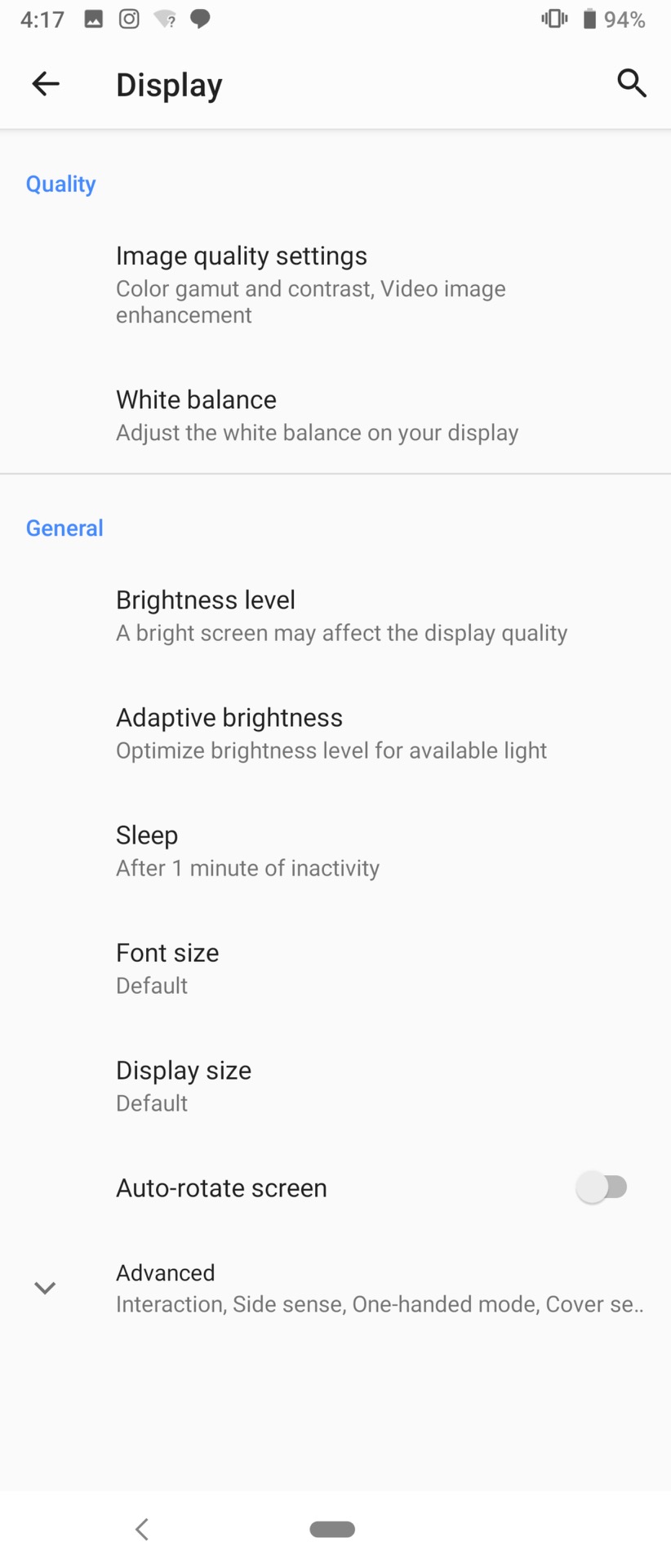 Sony Xperia 1 Review Display settings