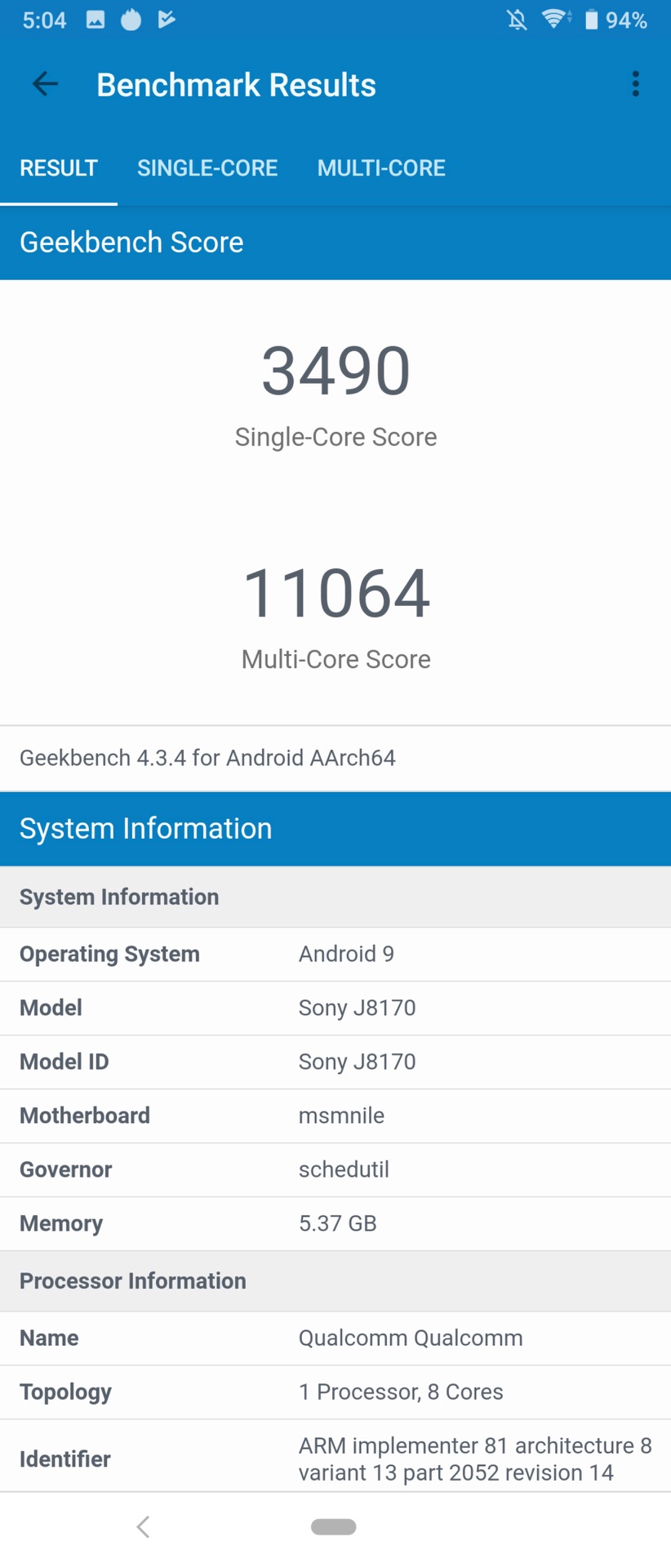 Sony Xperia 1 Review GeekBench