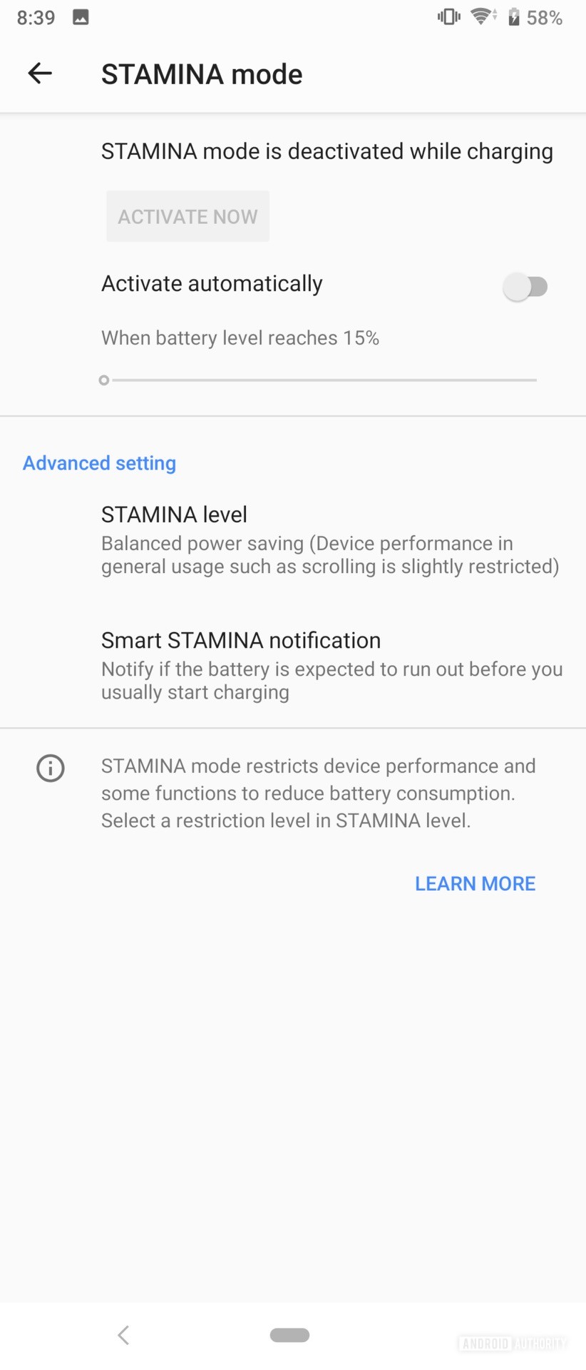 Sony Xperia 1 Review Stamina Mode Settings