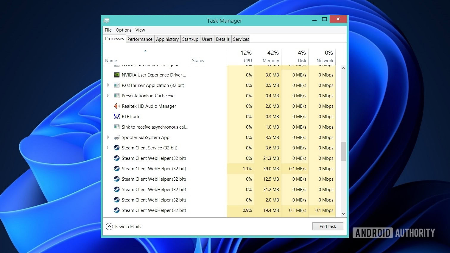 Steam task manager process