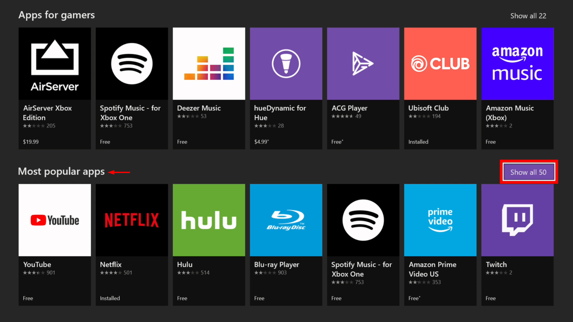 Xbox One Store Show All Apps