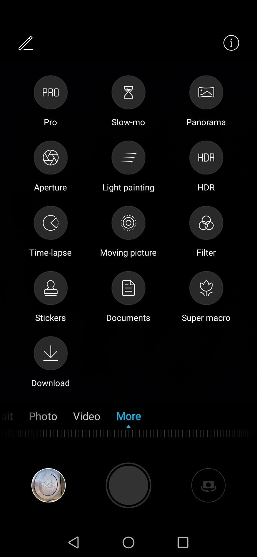 Honor 20 camera app menu screenshot