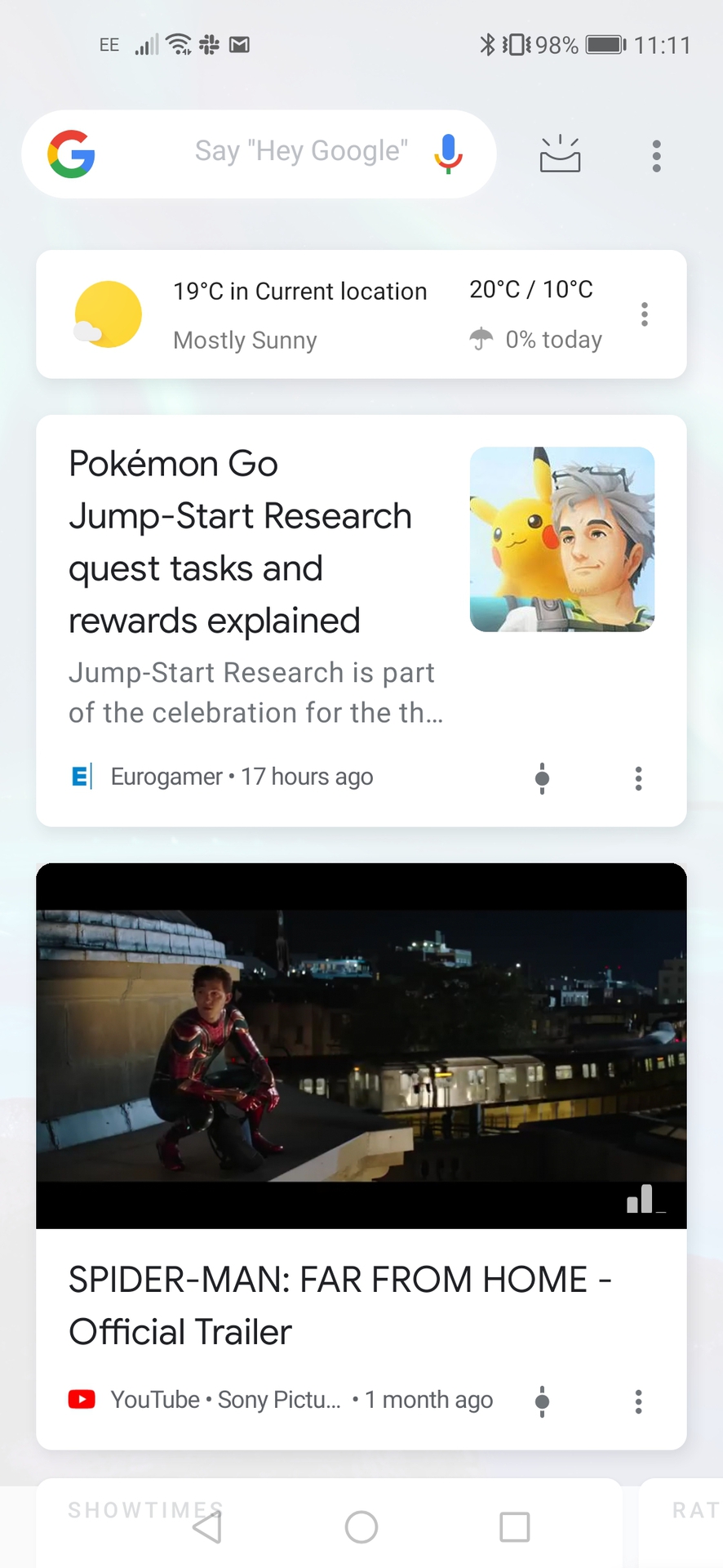 Honor 20 Magic UI Google Discover screenshot