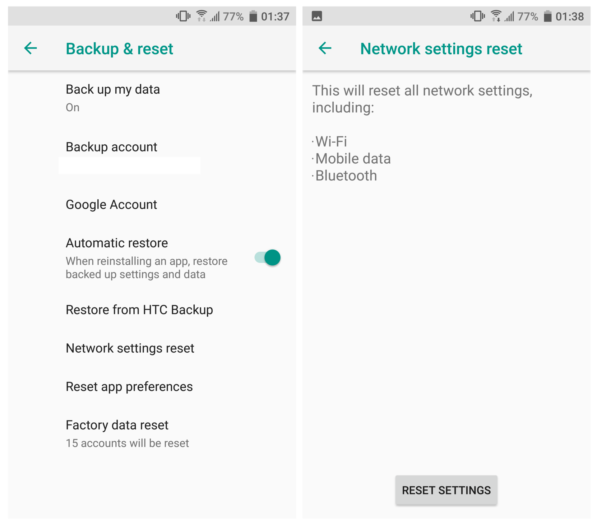 network setting reset android oreo