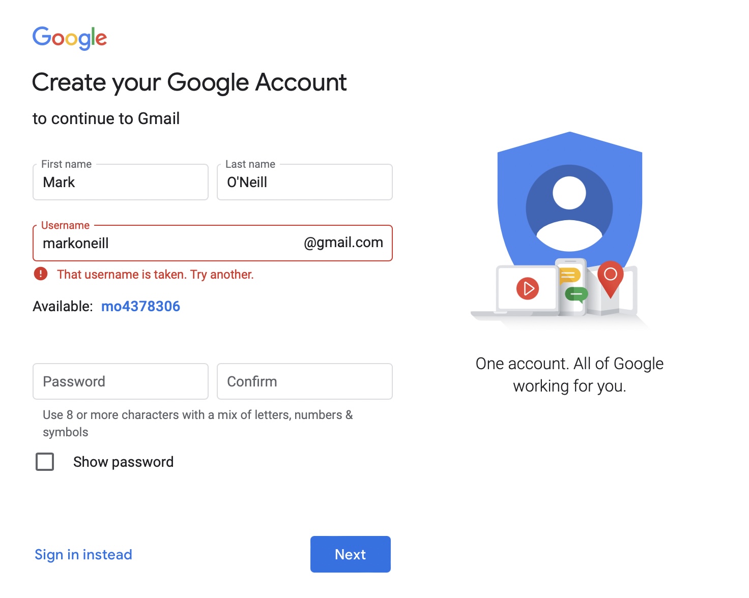 new gmail account signup