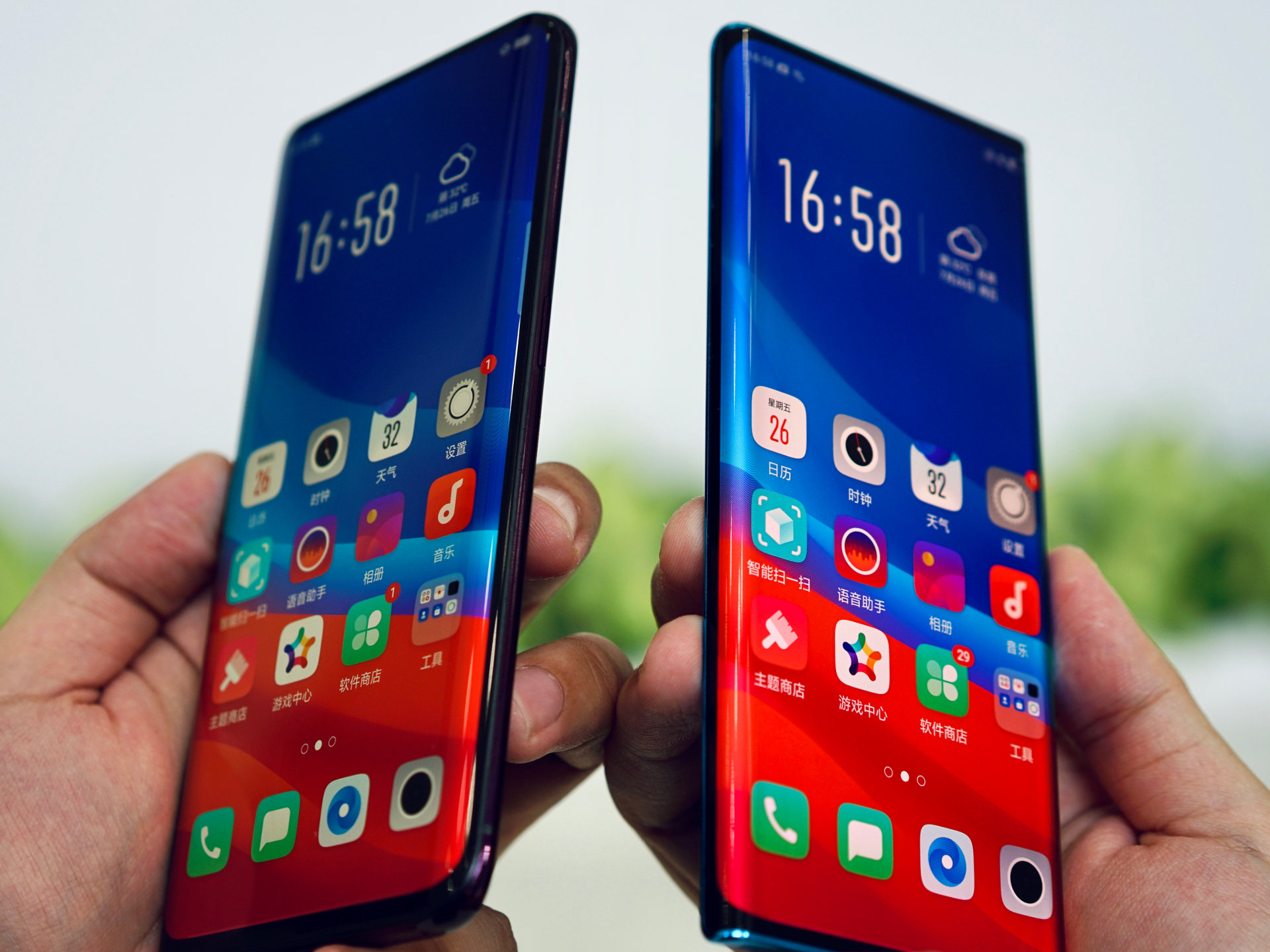 The OPPO Waterfall Screen phone compared to the Find X.