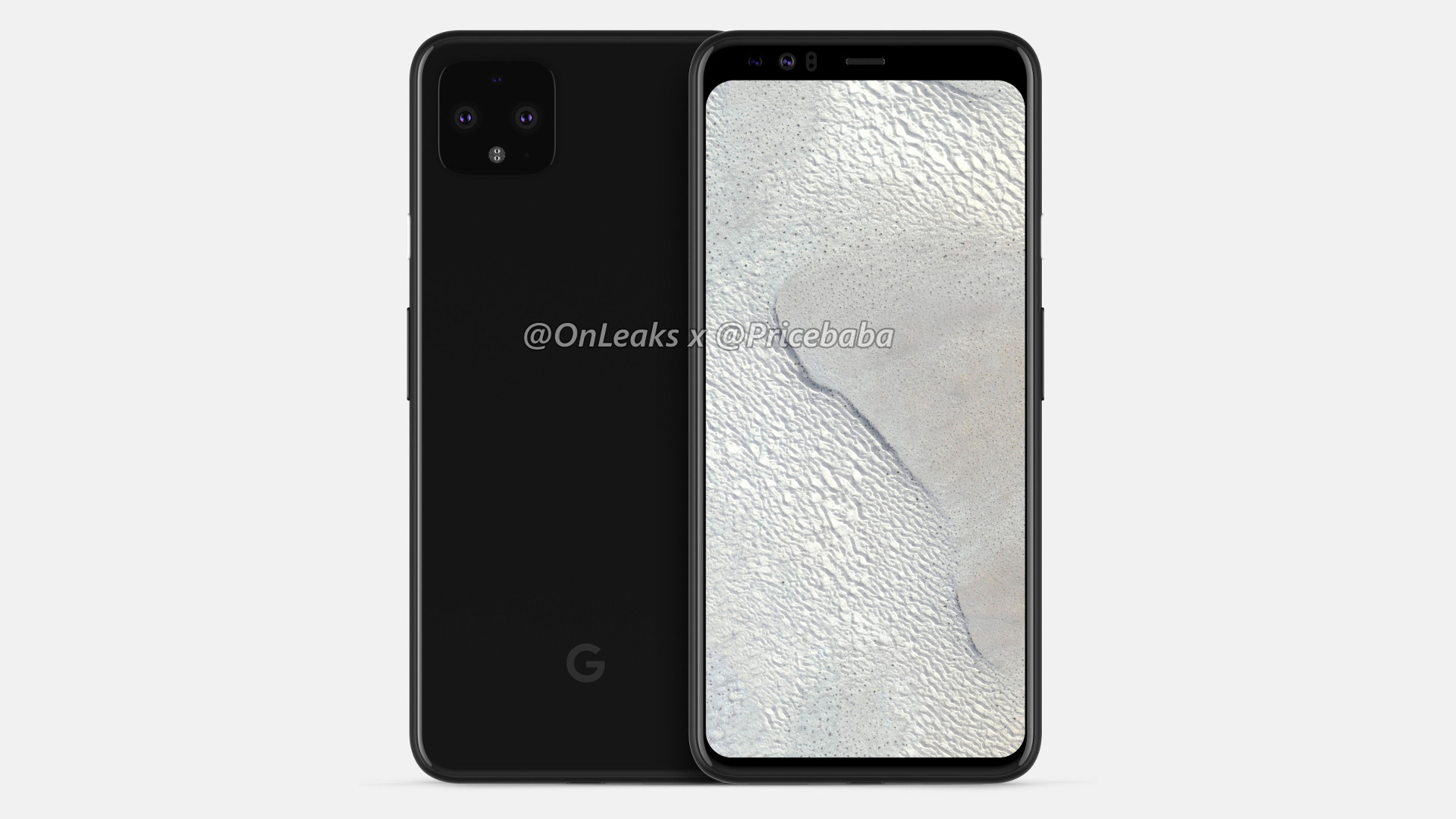 The Google Pixel 4 XL front and back renders.