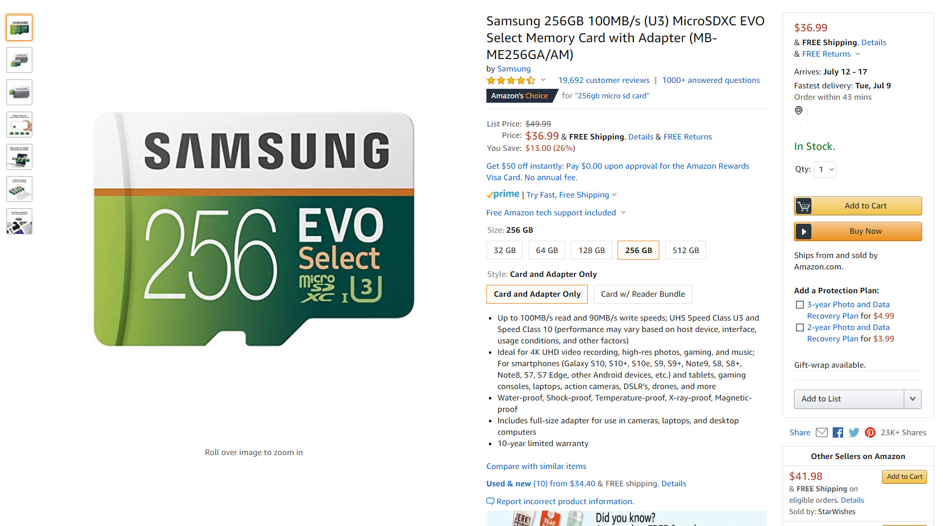 The Samsung 256GB microSD card is available at a new low price.