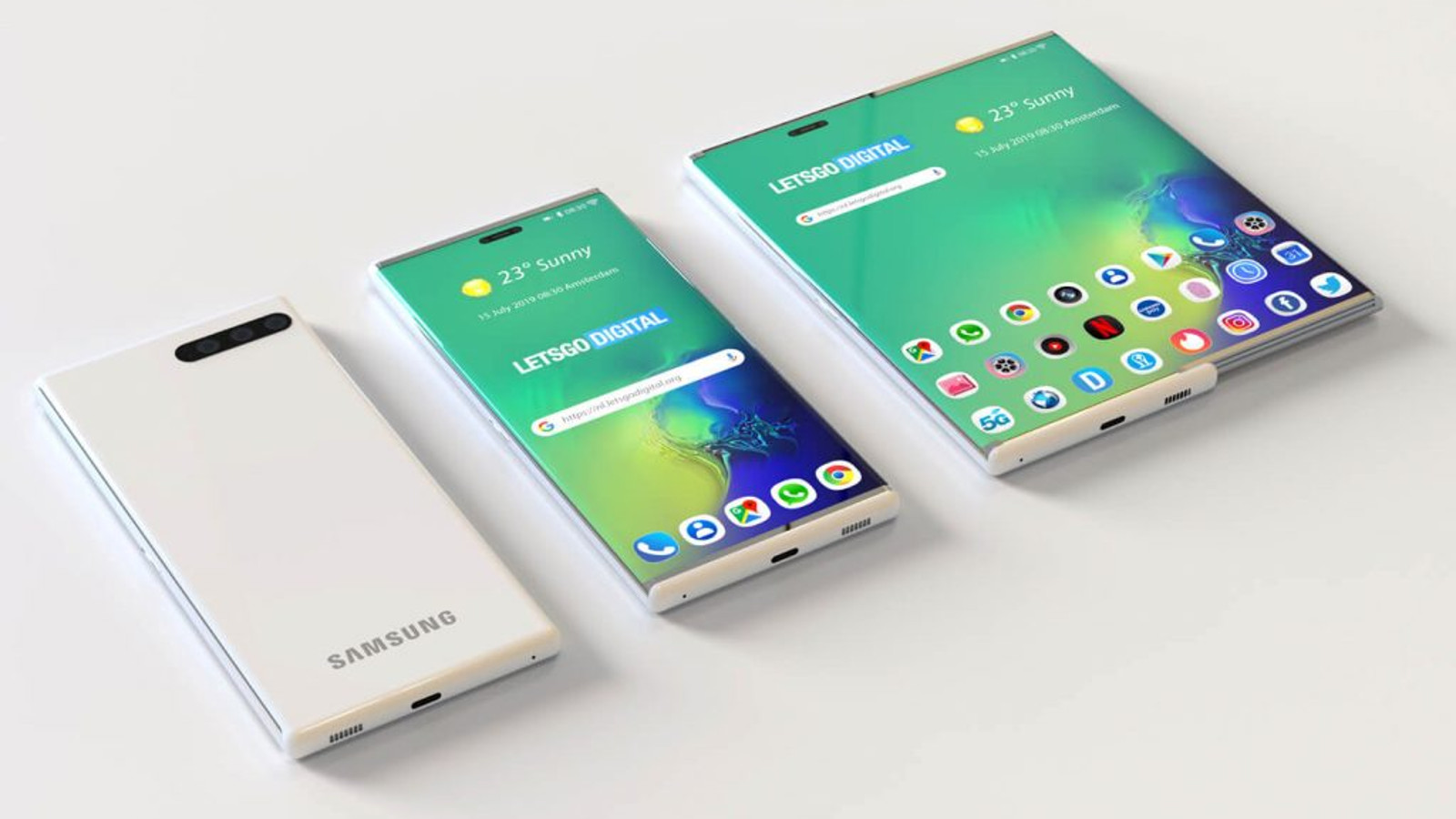 A LetsGoDigital render, showing a Samsung phone with a retractable screen.