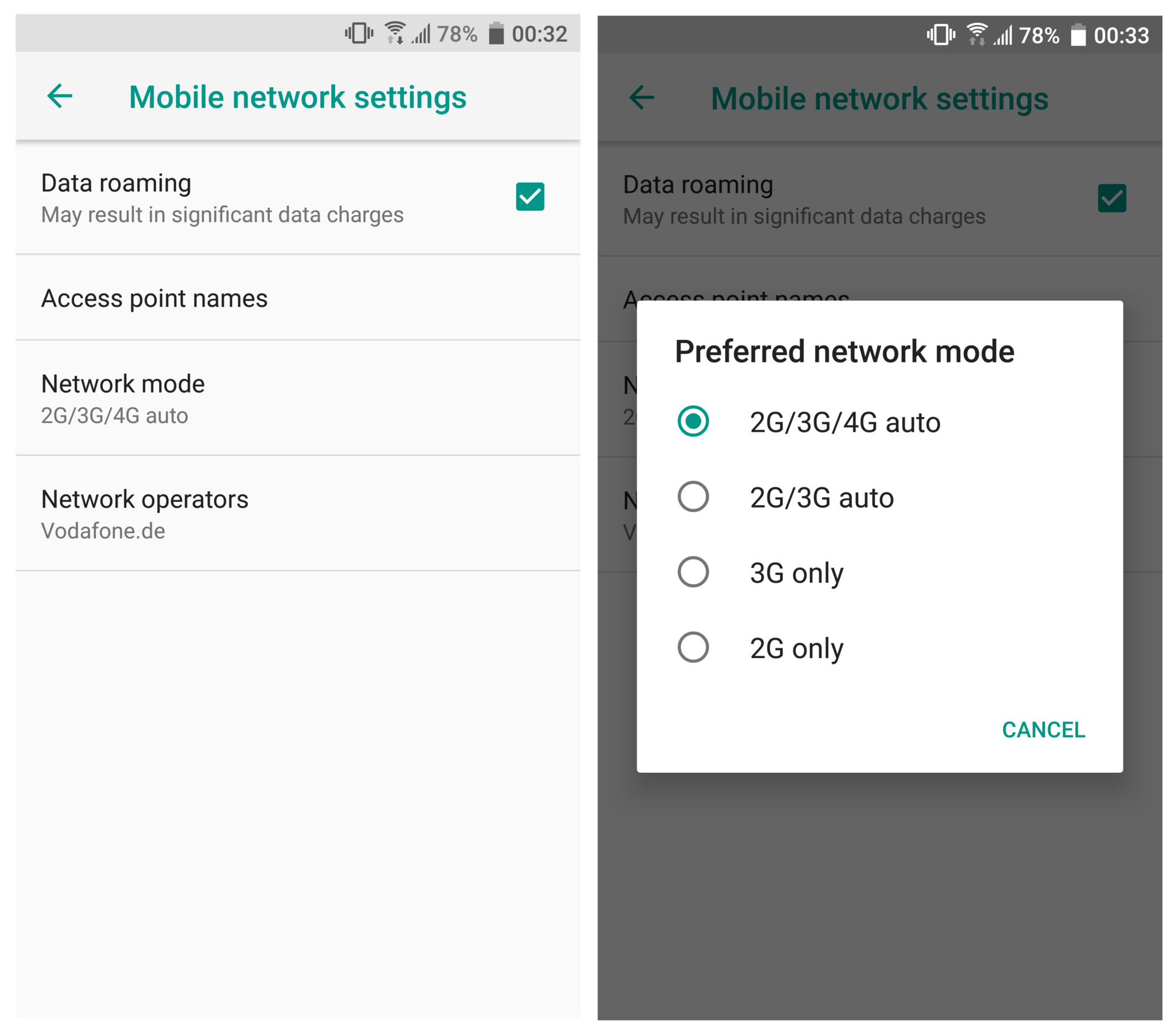 selecting network mode to fix if lte not working