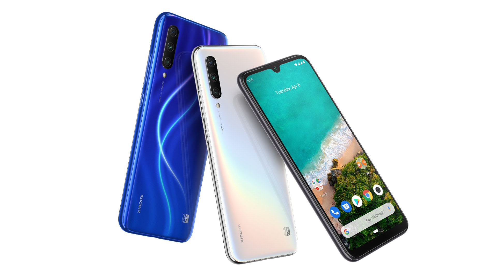 The Xiaomi Mi A3 in various colors.