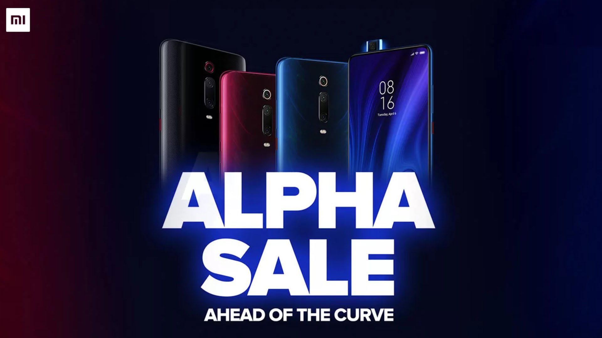 Xiaomi K20 series Alpha Sale promo poster featuring four devices. 