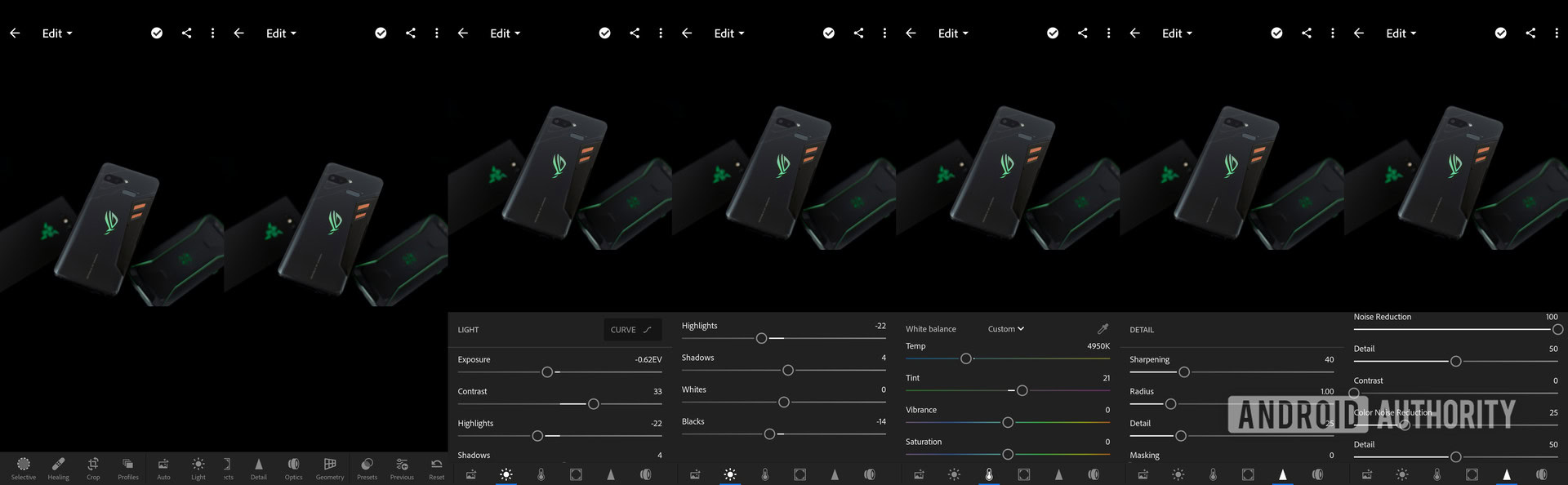 Adobe Lightroom editing options