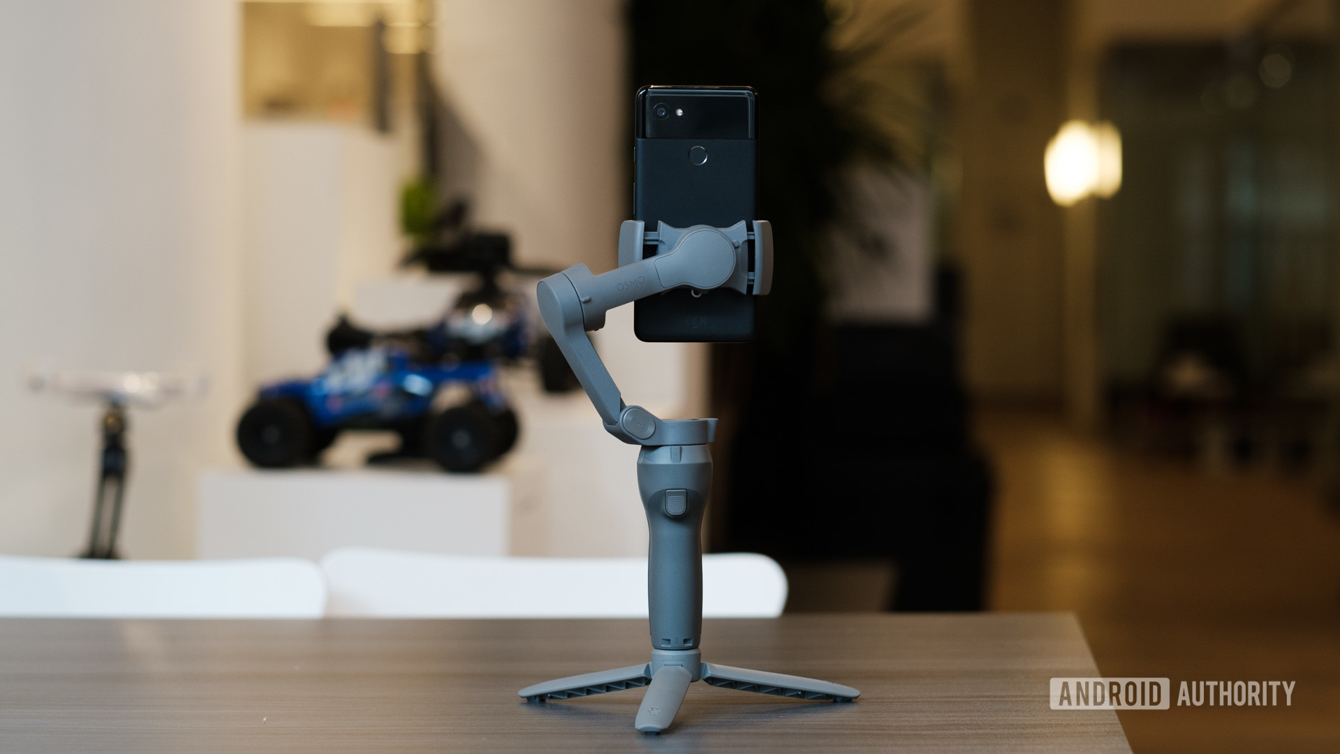 DJI Osmo Mobile 3 on table with Pixel 2