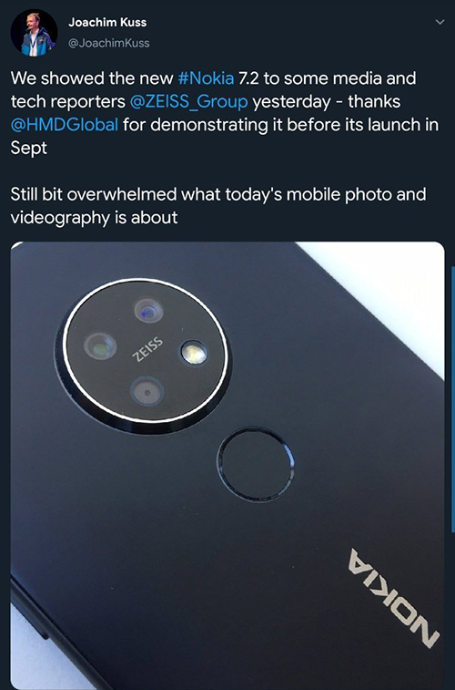 Nokia 7.2 rear triple camera system via a now-deleted tweet.