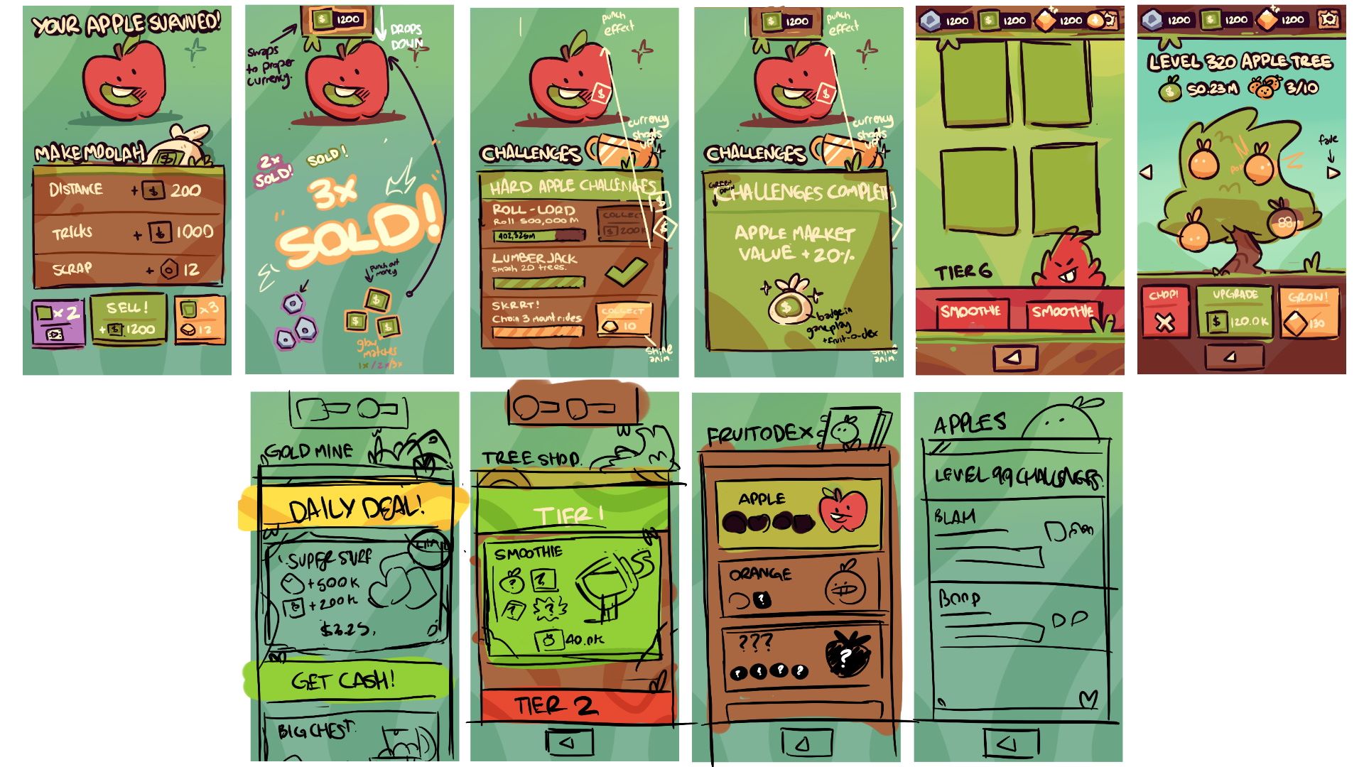 Farm Punks UI concept sketches Farm Punks UI concept sketches