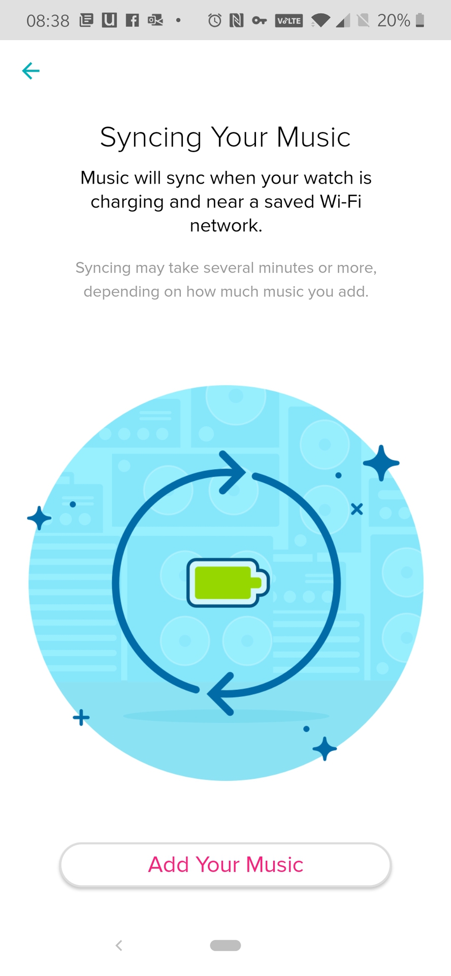 Fitbit app showing how Deezer sync works