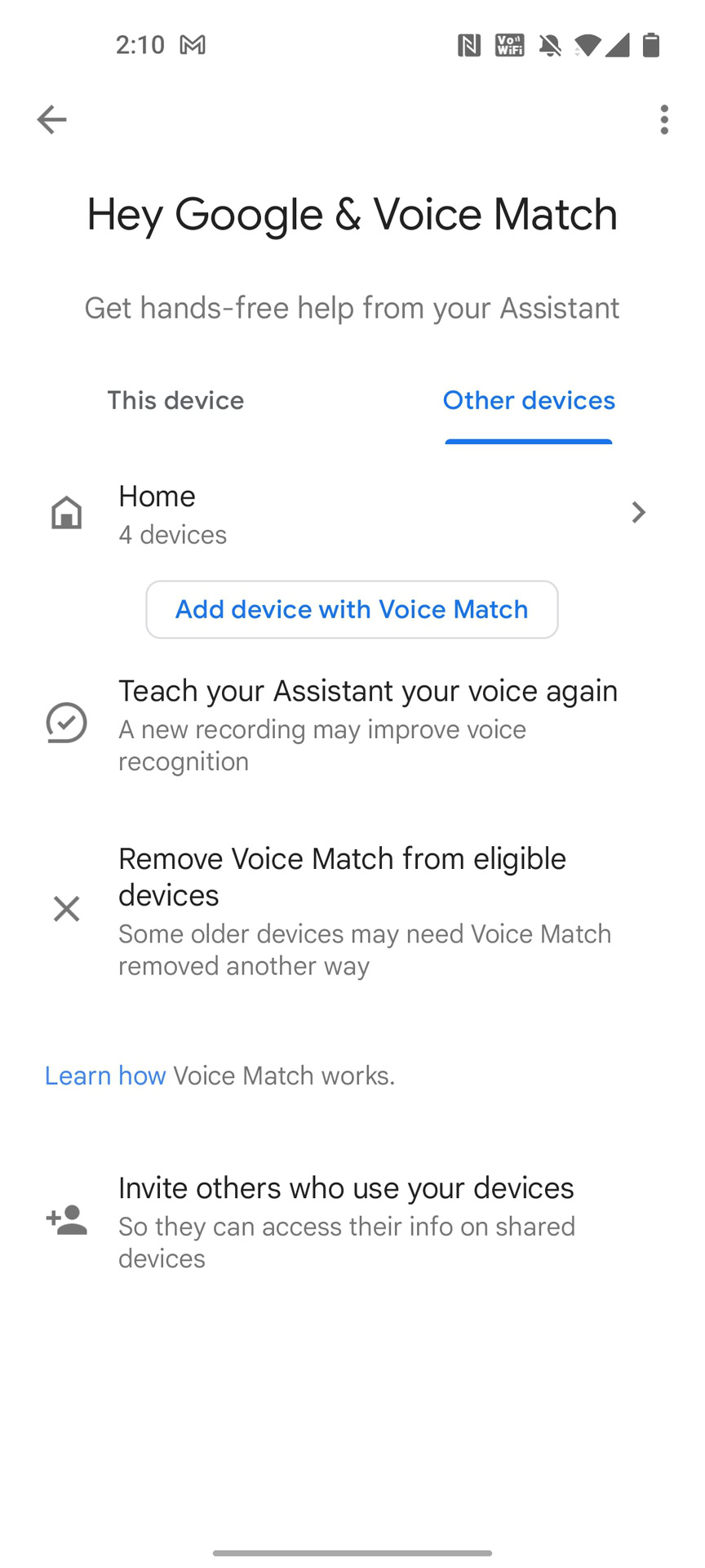 OnePlus 9 Google Assistant Hey Google options on other devices