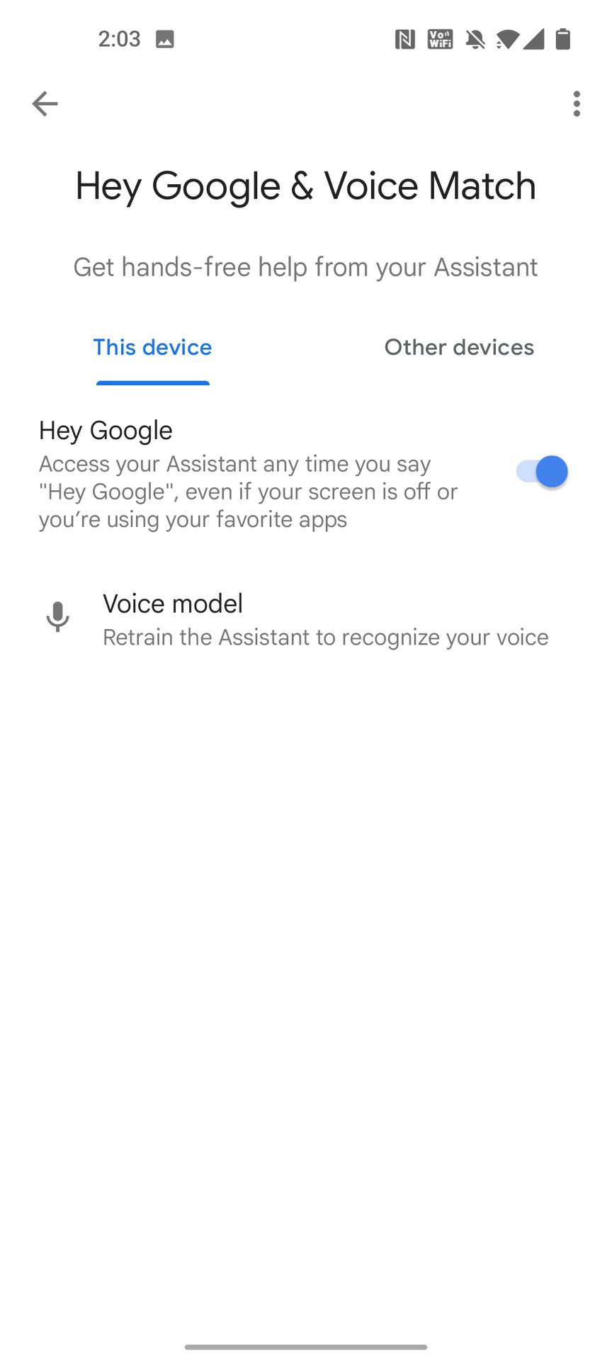 OnePlus 9 Google Assistant Hey Google options