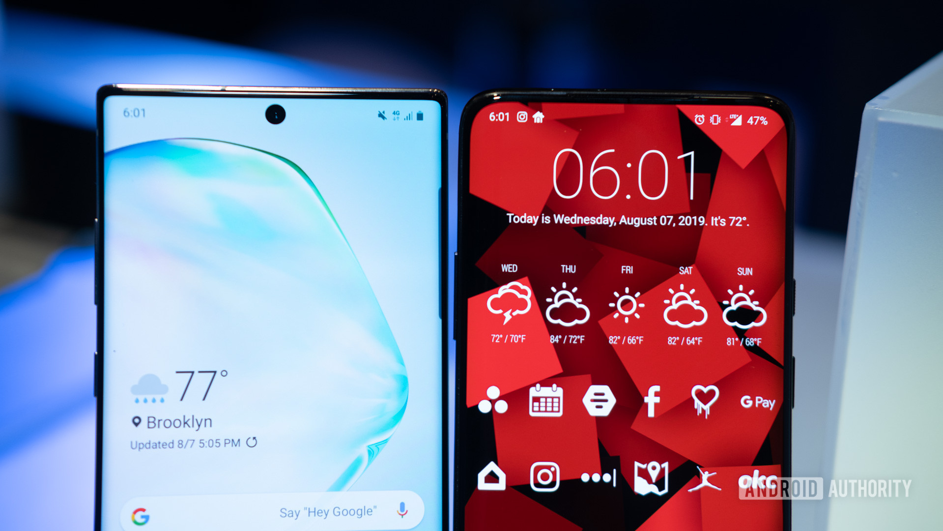 Samsung Galaxy Note 10 Plus vs OnePlus 7 Pro front on table 4