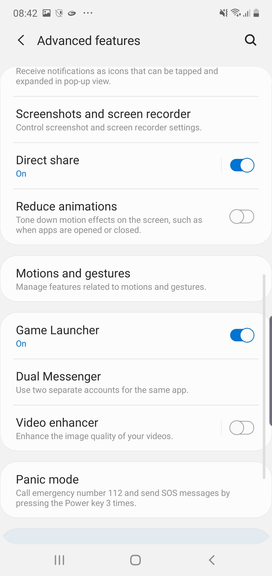 Samsung Note 10 advanced features screenshots settings