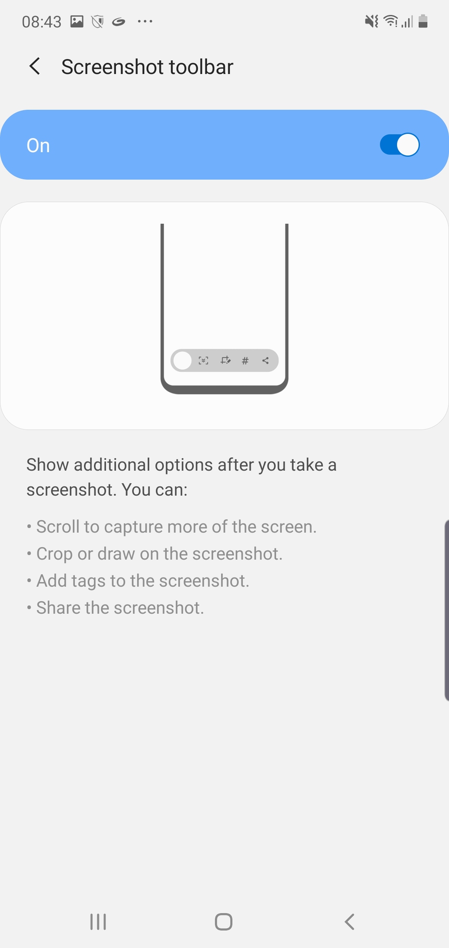 Samsung Note 10 screenshot toolbar window