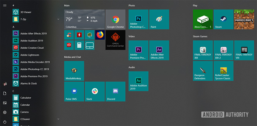 Windows 10 Start Menu screenshot