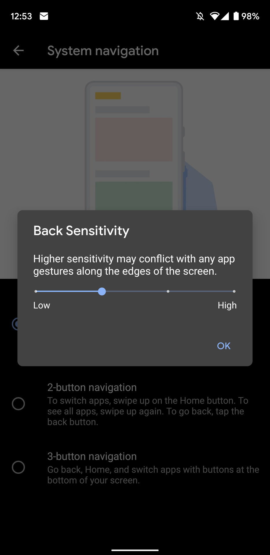 android q beta 6 back gesture sensitivity