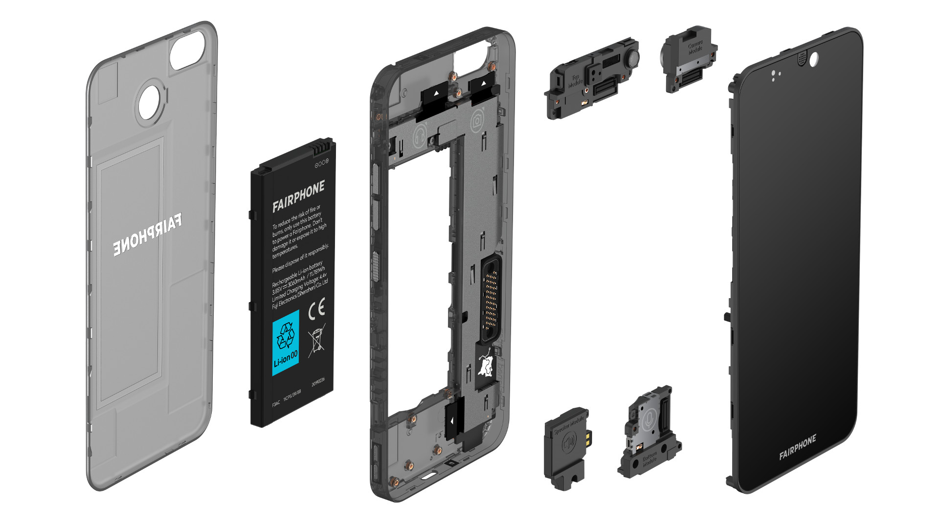 A look at the various components of the Fairphone 3.