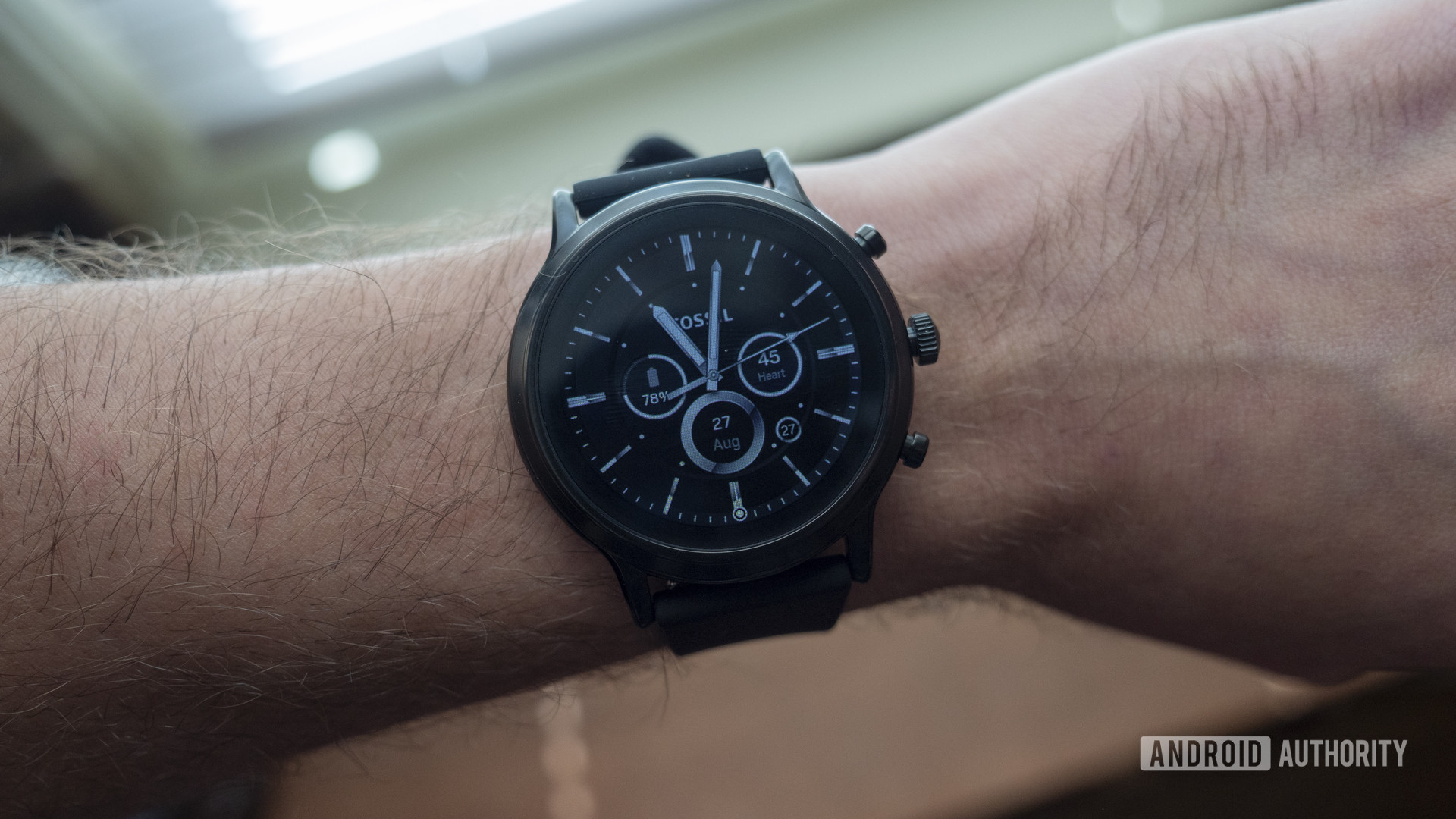 fossil gen 5 smartwatch review on wrist watch face display 1
