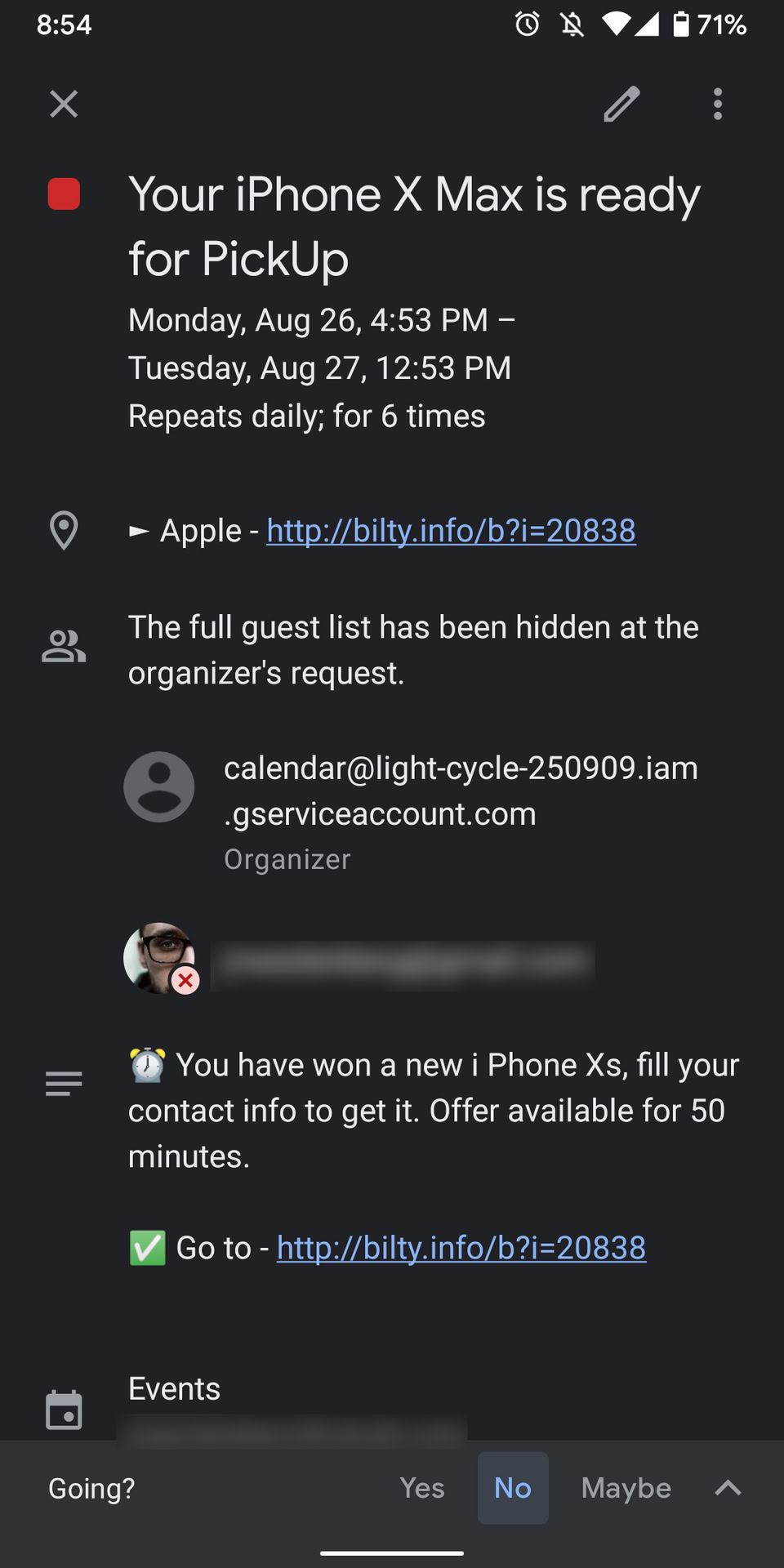 google calendar spam your iphone x max is ready for pickup