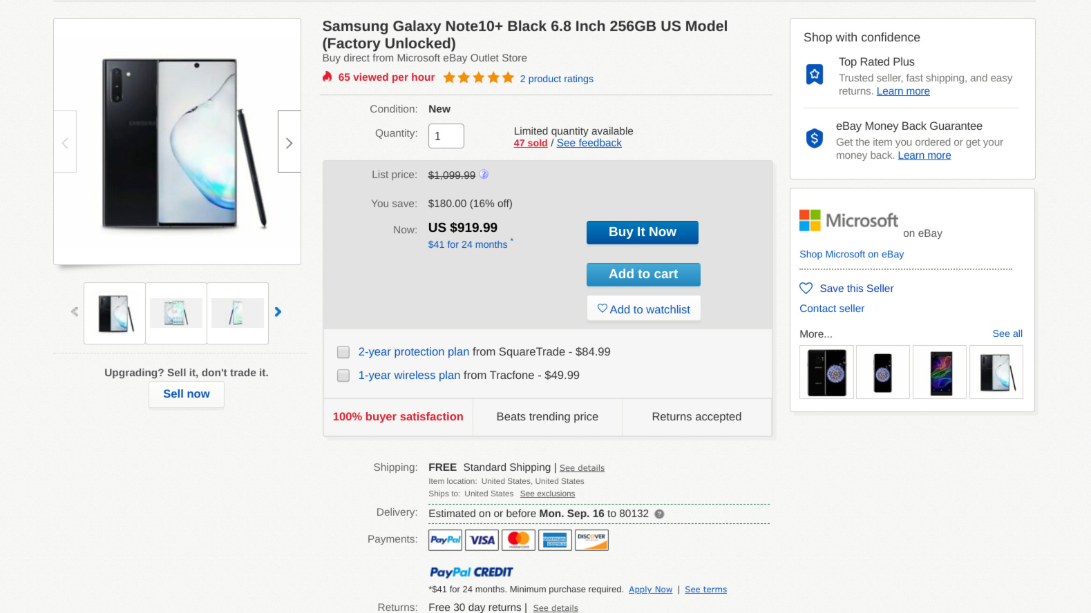 Deal on the Samsung Galaxy Note 10 Plus through Microsofts eBay store