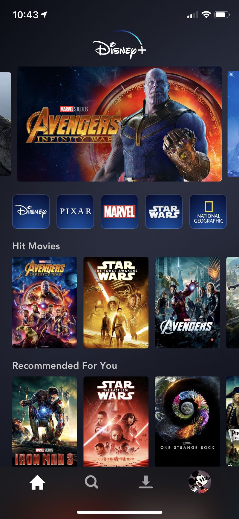 Disney Plus Android app home screen
