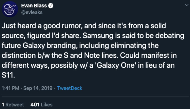 Galaxy One Evan Blass Tweet