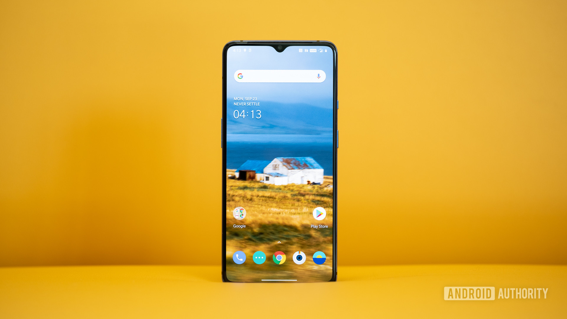 OnePlus 7T screen on yellow background