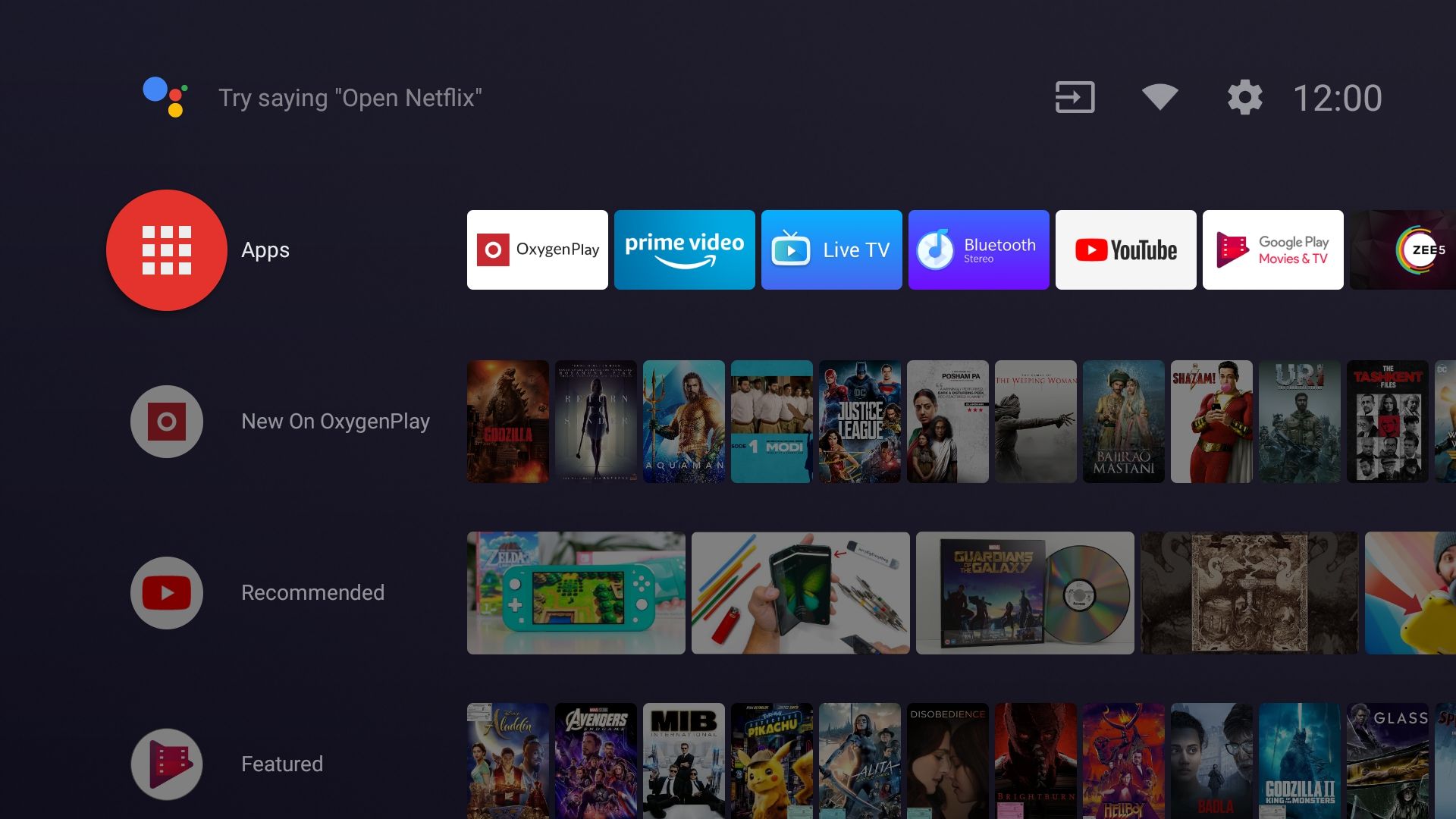 OnePlus TV running default Android TV interface