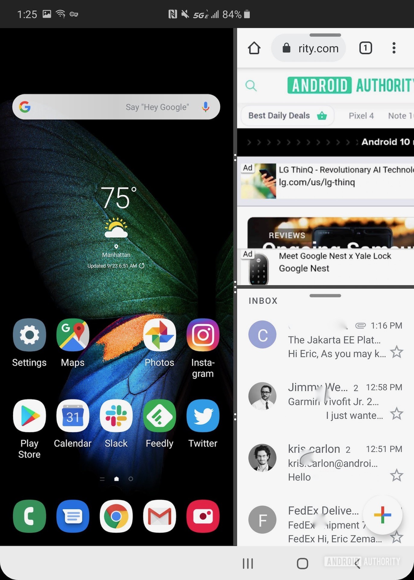 Samsung Galaxy Fold Review home screen with two apps open