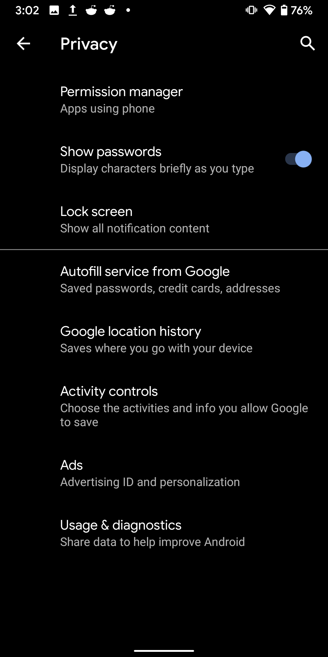 Android 10 Advanced Privacy Settings