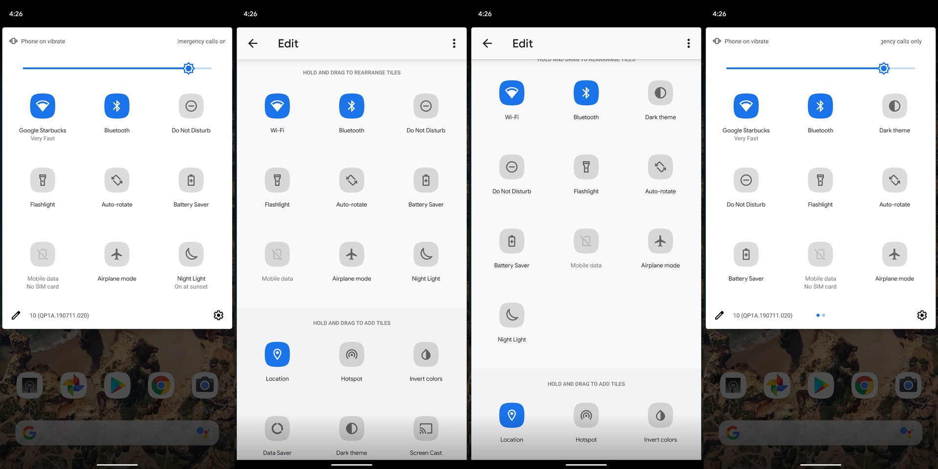 android 10 dark mode quick settings