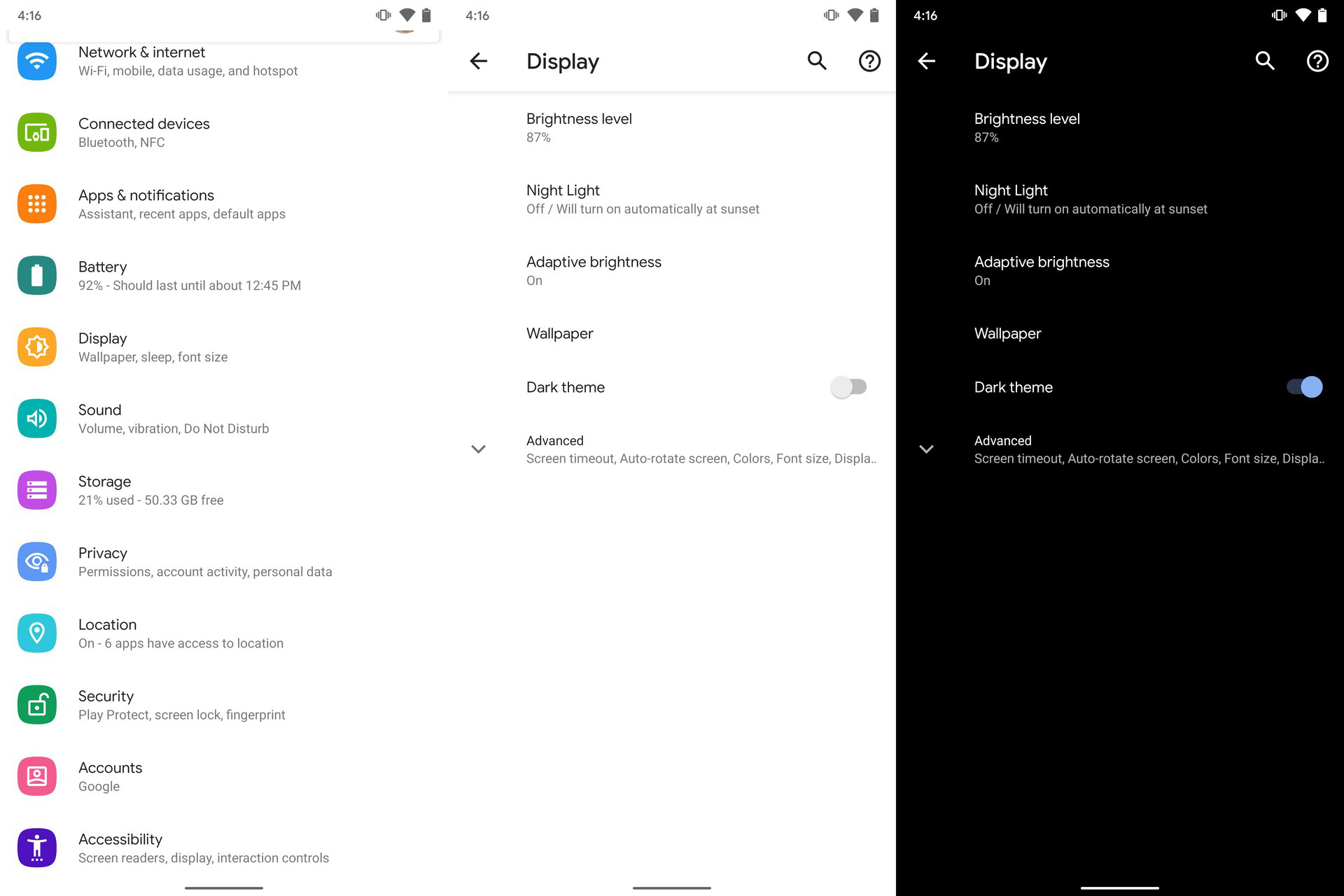 android 10 dark mode screenshots