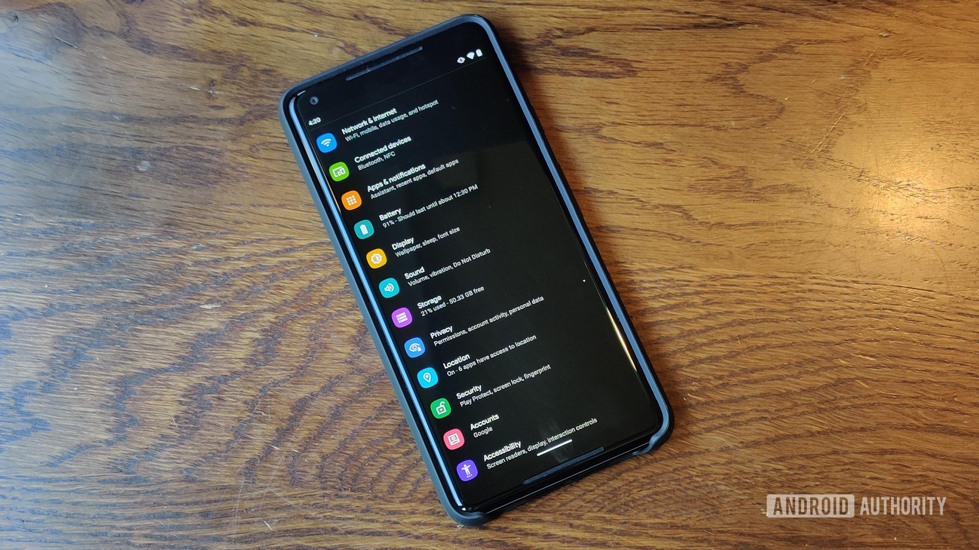 android 10 dark theme as shown on a google pixel 2 xl